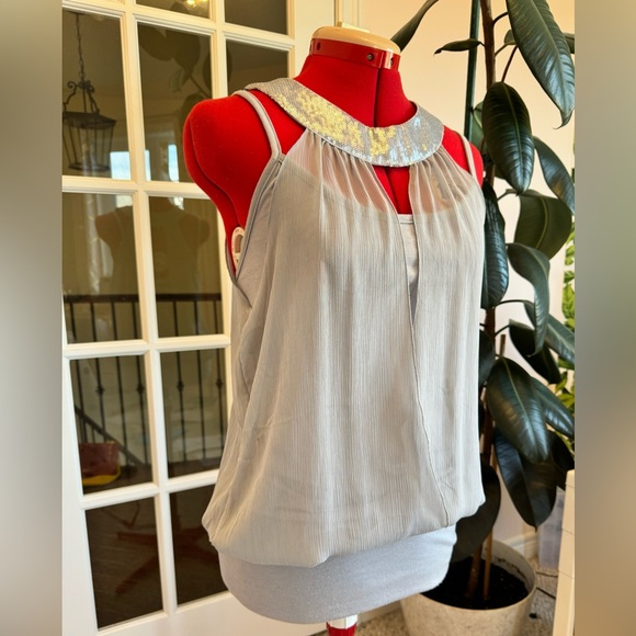 Charlotte Russe fashion top, grey/silver with sequin collar. Size medium. - Picture 3 of 8